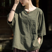 Buddha Stones Causal Half Sleeve Ramie Linen Cotton T-shirt Tee Women's T-Shirts BS 20