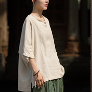 Buddha Stones Causal Half Sleeve Ramie Linen Cotton T-shirt Tee Women's T-Shirts BS 23