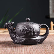 Buddha Stones Vintage Dragon Auspicious Clouds Purple Clay Ceramic Teapot