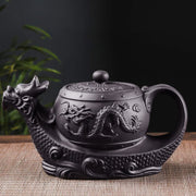 Buddha Stones Vintage Dragon Auspicious Clouds Purple Clay Ceramic Teapot