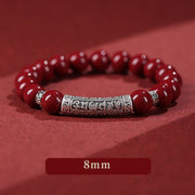 Buddha Stones Cinnabar 999 Sterling Silver Six True Words Blessing Bracelet