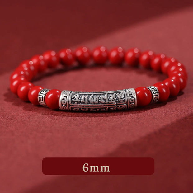 Buddha Stones Cinnabar 999 Sterling Silver Six True Words Blessing Bracelet