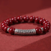 Buddha Stones Cinnabar 999 Sterling Silver Six True Words Blessing Bracelet