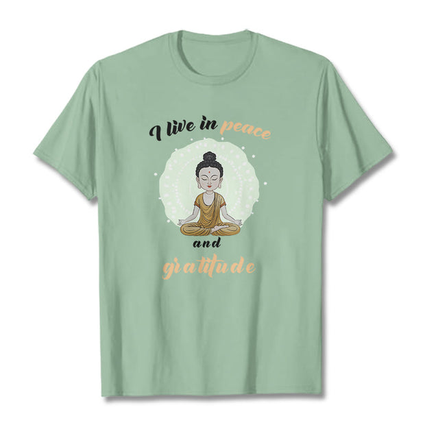 Buddha Stones I Live In Peace And Gratitude Illustration Buddha Tee T-shirt