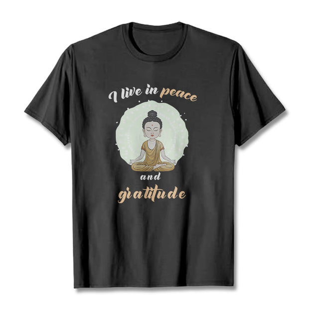 Buddha Stones I Live In Peace And Gratitude Illustration Buddha Tee T-shirt