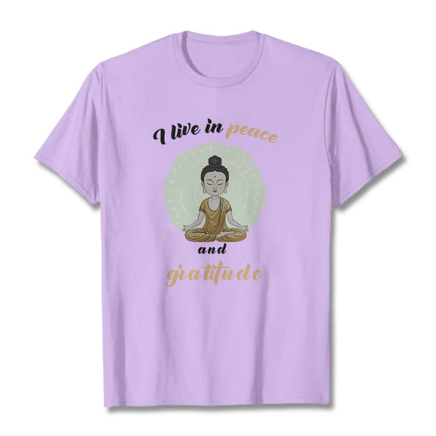 Buddha Stones I Live In Peace And Gratitude Illustration Buddha Tee T-shirt