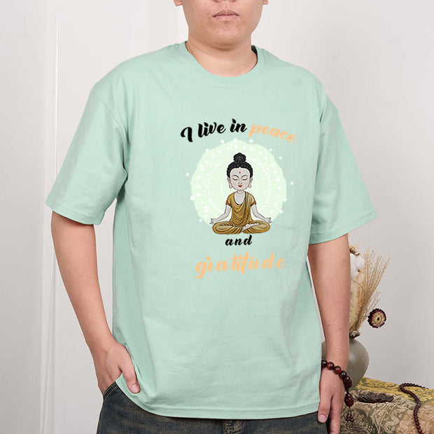 Buddha Stones I Live In Peace And Gratitude Illustration Buddha Tee T-shirt