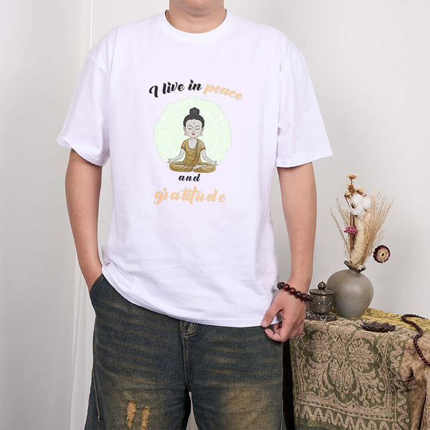 Buddha Stones I Live In Peace And Gratitude Illustration Buddha Tee T-shirt