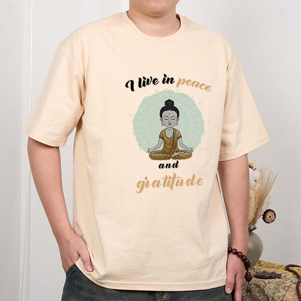 Buddha Stones I Live In Peace And Gratitude Illustration Buddha Tee T-shirt