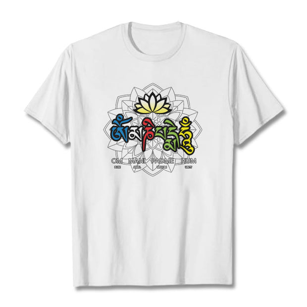 Buddha Stones Om Mani Padme Hum Lotus Tee T-shirt T-Shirts BS White 2XL