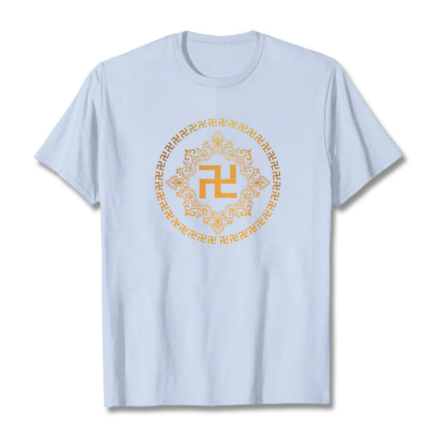 Buddha Stones Swastika Tee T-shirt T-Shirts BS Light Cyan 2XL