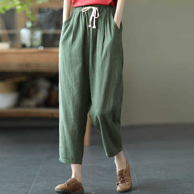 Buddha Stones Casual Women's Cotton Drawstring Harem Pants With Pockets Women's Harem Pants BS DarkSeaGreen 4XL(Fit for US14; UK/AU18; EU46)