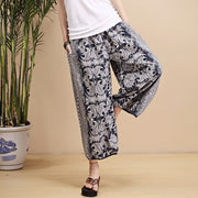 Buddha Stones Summer Blue And White Geometric Stripes Linen Pants With Pockets Women's Pants BS 16