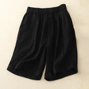 Buddha Stones Casual Solid Color Women's Cotton Shorts With Pockets Women's Shorts BS Black 4XL(Fit for US14; UK/AU18; EU46)