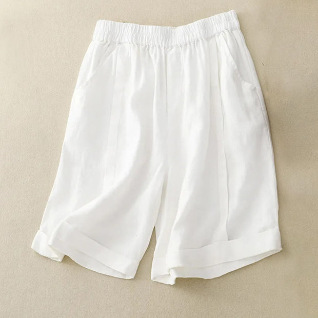 Buddha Stones Casual Solid Color Women's Cotton Shorts With Pockets Women's Shorts BS White 4XL(Fit for US14; UK/AU18; EU46)