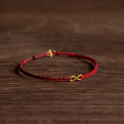 Buddha Stones 999 Gold Endless Knot Infinity Handmade Luck Rope Bracelet Bracelet BS Red Rope 23cm