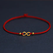 Buddha Stones 999 Gold Mobius Infinite Love Fu Character Copper Coin Protection Handmade Ultra-Thin Rope Bracelet Bracelet BS Mobius Small Beads 23cm