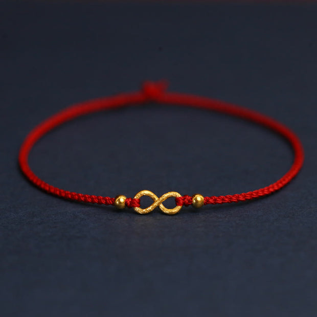 Buddha Stones 999 Gold Mobius Infinite Love Fu Character Copper Coin Protection Handmade Ultra-Thin Rope Bracelet Bracelet BS Mobius Small Beads 23cm