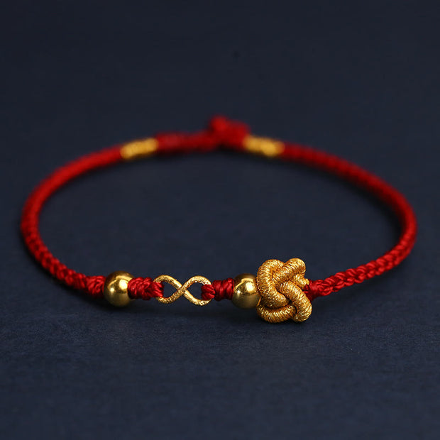 Buddha Stones 999 Gold Mobius Infinite Love Fu Character Copper Coin Protection Handmade Ultra-Thin Rope Bracelet Bracelet BS Mobius Big Gold Bead Style 23cm