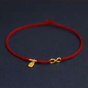 Buddha Stones 999 Gold Mobius Infinite Love Fu Character Copper Coin Protection Handmade Ultra-Thin Rope Bracelet Bracelet BS Mobius Fu Character 23cm