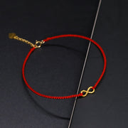 Buddha Stones 999 Gold Mobius Infinite Love Fu Character Copper Coin Protection Handmade Ultra-Thin Rope Bracelet Bracelet BS Mobius Chain Style 23cm