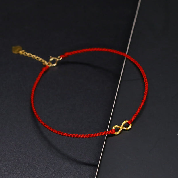 Buddha Stones 999 Gold Mobius Infinite Love Fu Character Copper Coin Protection Handmade Ultra-Thin Rope Bracelet Bracelet BS Mobius Chain Style 23cm