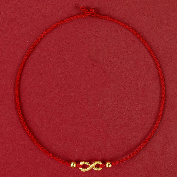 Buddha Stones 999 Gold Mobius Infinite Love Fu Character Copper Coin Protection Handmade Ultra-Thin Rope Bracelet Bracelet BS 3