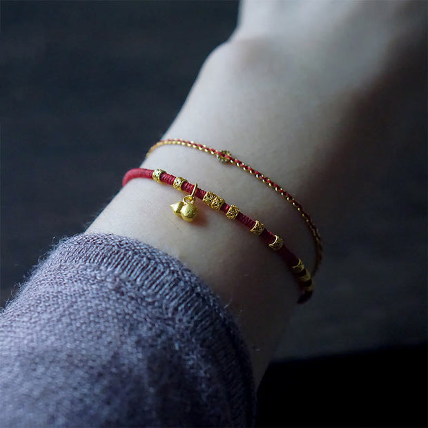 Buddha Stones 999 Gold Small Gourd Charm Handmade Luck Strength Rope Bracelet Bracelet BS 2