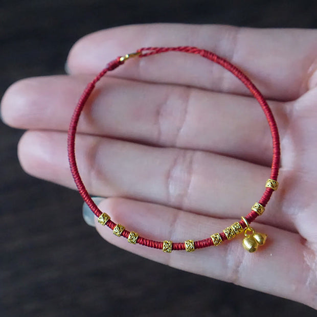 Buddha Stones 999 Gold Small Gourd Charm Handmade Luck Strength Rope Bracelet Bracelet BS 3