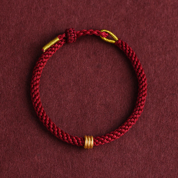 Buddha Stones 999 Gold Triple Ring Design Handmade Connection Braided Rope Bracelet Bracelet BS 1