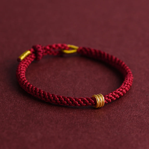 Buddha Stones 999 Gold Triple Ring Design Handmade Connection Braided Rope Bracelet Bracelet BS 2