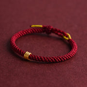 Buddha Stones 999 Gold Triple Ring Design Handmade Connection Braided Rope Bracelet Bracelet BS 3