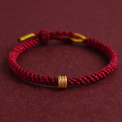 Buddha Stones 999 Gold Triple Ring Design Handmade Connection Braided Rope Bracelet Bracelet BS 19cm