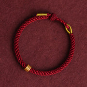 Buddha Stones 999 Gold Triple Ring Design Handmade Connection Braided Rope Bracelet Bracelet BS 12