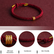 Buddha Stones 999 Gold Triple Ring Design Handmade Connection Braided Rope Bracelet Bracelet BS 7