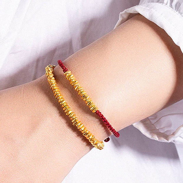 Buddha Stones 999 Gold Small Gold Pieces Design Handmade Protection Braided Rope Bracelet Bracelet BS 11