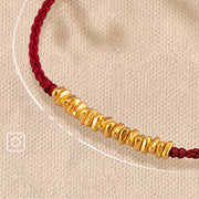 Buddha Stones 999 Gold Small Gold Pieces Design Handmade Protection Braided Rope Bracelet Bracelet BS Cherry Red(Gold About 0.75g) 21cm