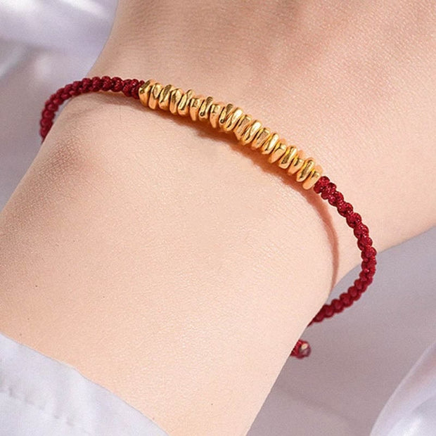 Buddha Stones 999 Gold Small Gold Pieces Design Handmade Protection Braided Rope Bracelet Bracelet BS 9