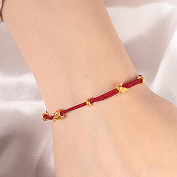 Buddha Stones 999 Gold Small Lucky Rabbit Osmanthus Design Handmade Luck Braided Rope Bracelet Bracelet BS 15