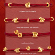 Buddha Stones 999 Gold Small Lucky Rabbit Osmanthus Design Handmade Luck Braided Rope Bracelet Bracelet BS 1