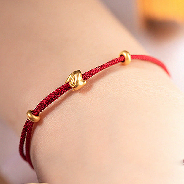 Buddha Stones 999 Gold Small Lucky Rabbit Osmanthus Design Handmade Luck Braided Rope Bracelet Bracelet BS 3