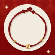 Buddha Stones 999 Gold Small Lucky Rabbit Osmanthus Design Handmade Luck Braided Rope Bracelet Bracelet BS Lucky Rabbit and Two Gold Beads(Gold About 0.31g) 21cm