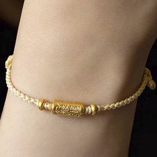 Buddha Stones 999 Gold Good Luck Amulet Carved Design Handmade Strength Braided Rope Bracelet Bracelet BS Toffee(Gold About 0.68g) 21cm