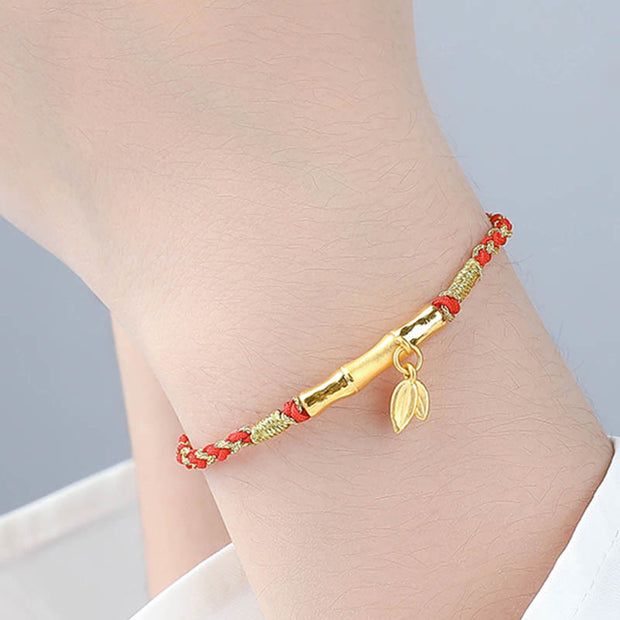 Buddha Stones 999 Gold Bamboo Leaf Design Handmade Protection Braided Rope Bracelet Bracelet BS 2