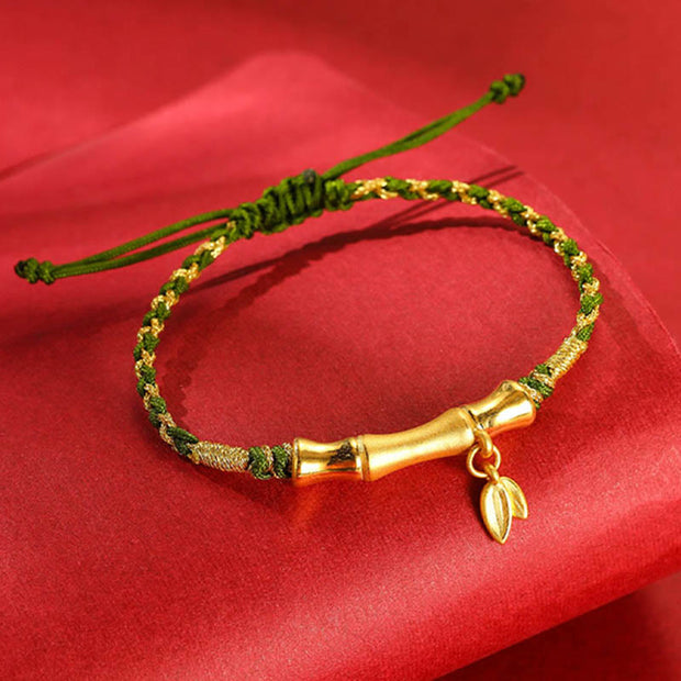 Buddha Stones 999 Gold Bamboo Leaf Design Handmade Protection Braided Rope Bracelet Bracelet BS 7