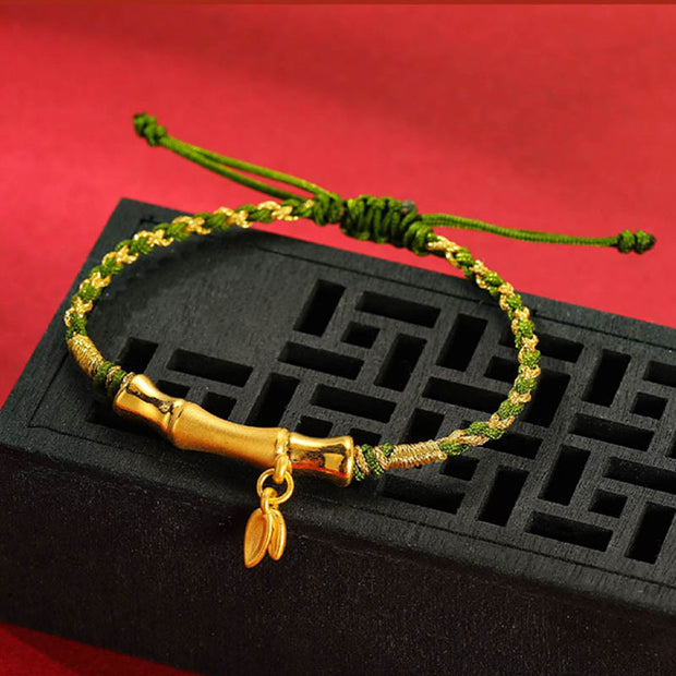 Buddha Stones 999 Gold Bamboo Leaf Design Handmade Protection Braided Rope Bracelet Bracelet BS 8