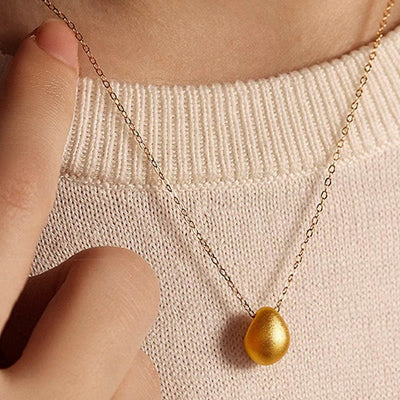 Buddha Stones 999 Gold Egg Water Drop Pattern Blessing Necklace Pendant Necklaces & Pendants BS Gold Egg(About 0.45-0.5g)+18K Gold Chain(About 0.8g)-45cm