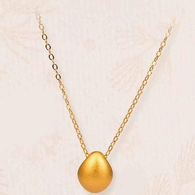 Buddha Stones 999 Gold Egg Water Drop Pattern Blessing Necklace Pendant Necklaces & Pendants BS 1