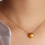 Buddha Stones 999 Gold Egg Water Drop Pattern Blessing Necklace Pendant Necklaces & Pendants BS 7