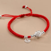 Buddha Stones Handmade 925 Sterling Silver Fu Character Auspicious Clouds Blessing Braided Rope Bracelet Bracelet BS 1